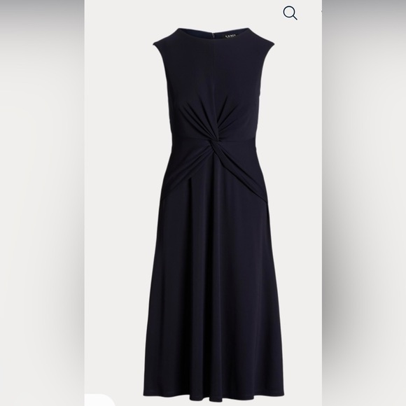 Lauren Ralph Lauren navy blue twist-front jersey midi dress. NWT Size 14 - Picture 3 of 9